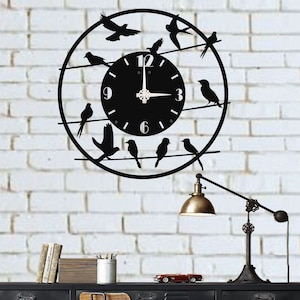 Metal Wall Clock, Metal Birds Art, Metal Wall Art, Modern Wall Decor, Housewarming Gift, Interior Living Room Office Decoration