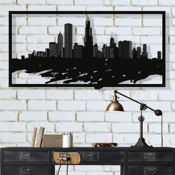 Chicago Skyline Metal Wall Art, Metal Wall Decor, Metal Wall Hangings, Home Living Room Decoration, City Silhouette Wall Art