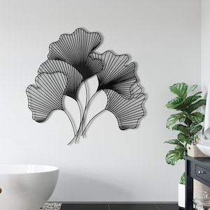 Metal Flower Decor, Geometric Art, Metal Wall Art, Ginkgo Bilbao Leaf Flower Sign, Metal Wall Decor, Nature Decoration, Wall Hangings