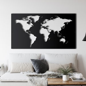 Metal Wall Art, Metal World Map Continents, Metal Wall Decor, Interior Metal Sign, Wall Hanging, Home Office Living Room Decor