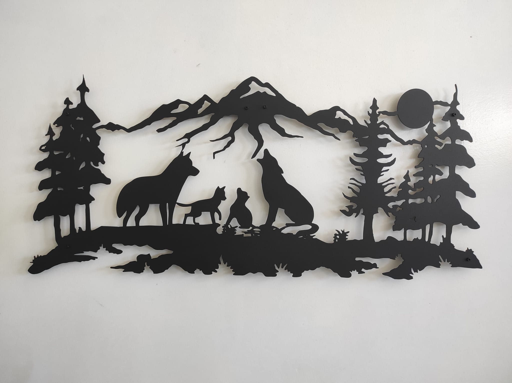 Metal Wolf Decor Metal Wall Art Tree Mountain Wolf Family - Etsy
