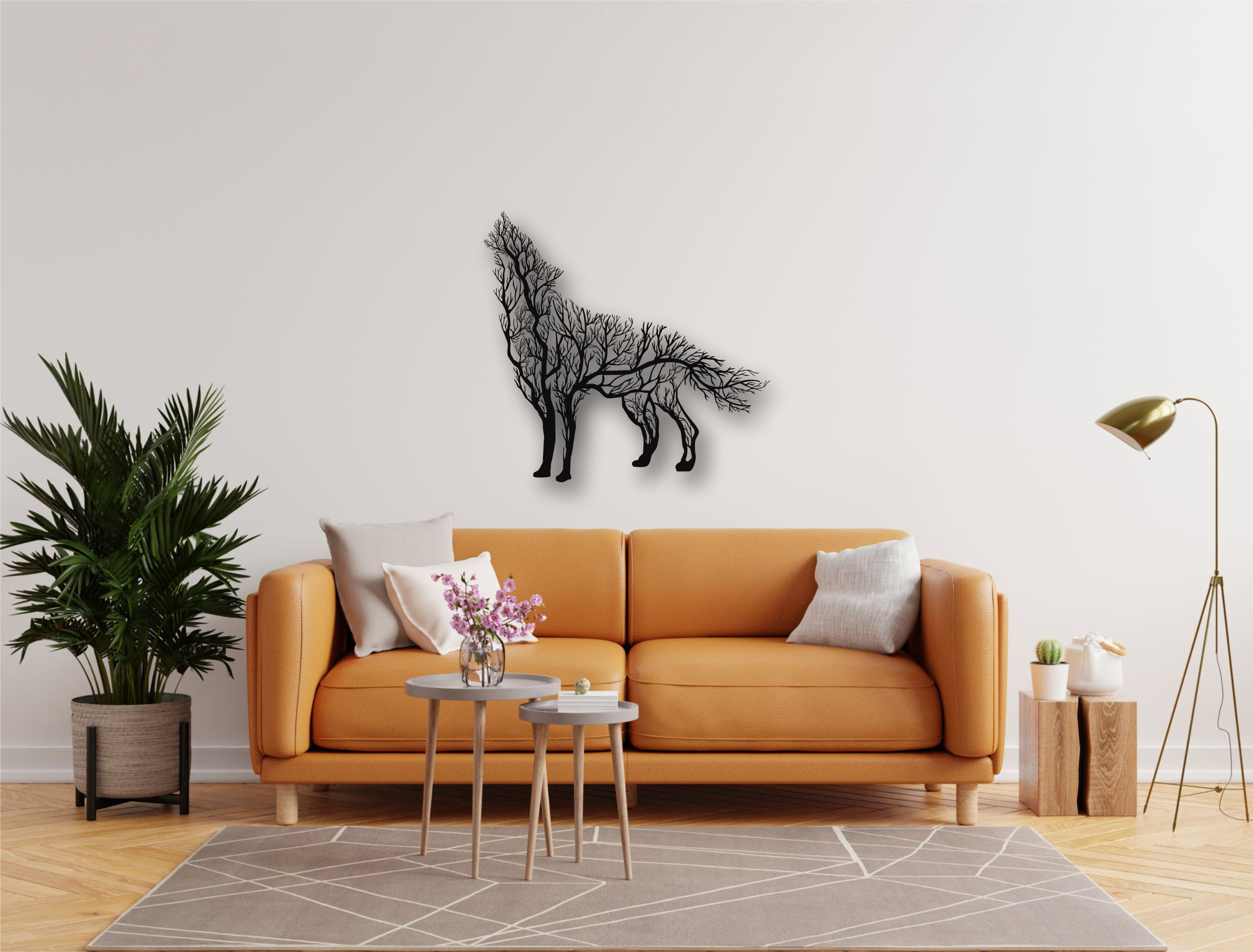 Metal Tree Wolf Art Metal Wall Decor Tree Deer Decoration Etsy