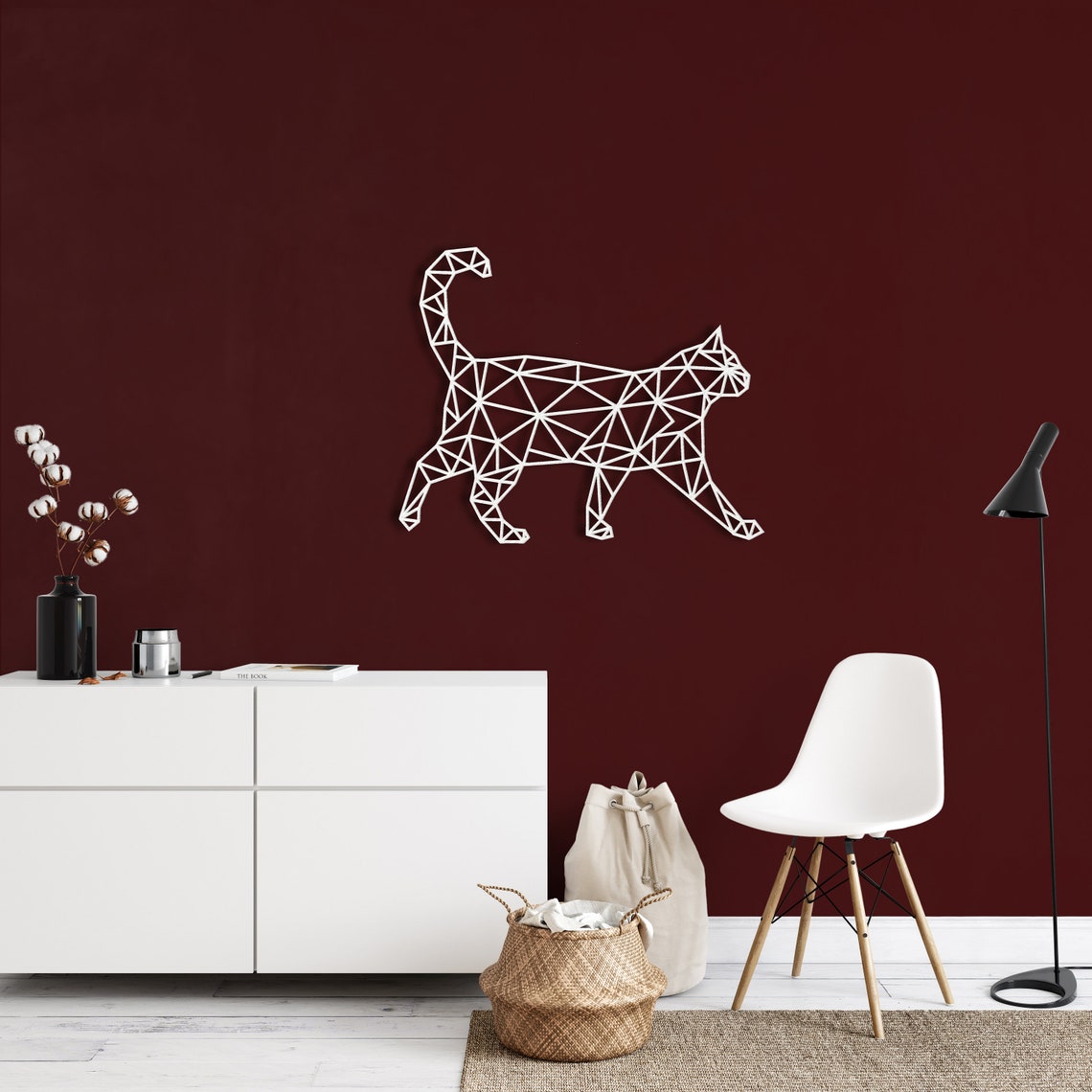 Metal Cat Art Geometric Cat Decor Metal Wall Decor Home Etsy