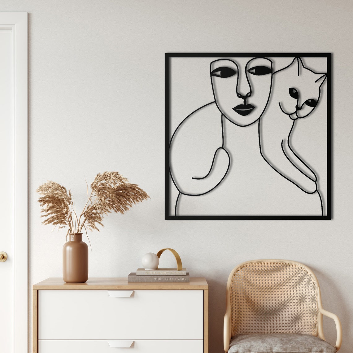 Women and Cat Minimalist Wall Art Metal Wall Decor Wall Etsy