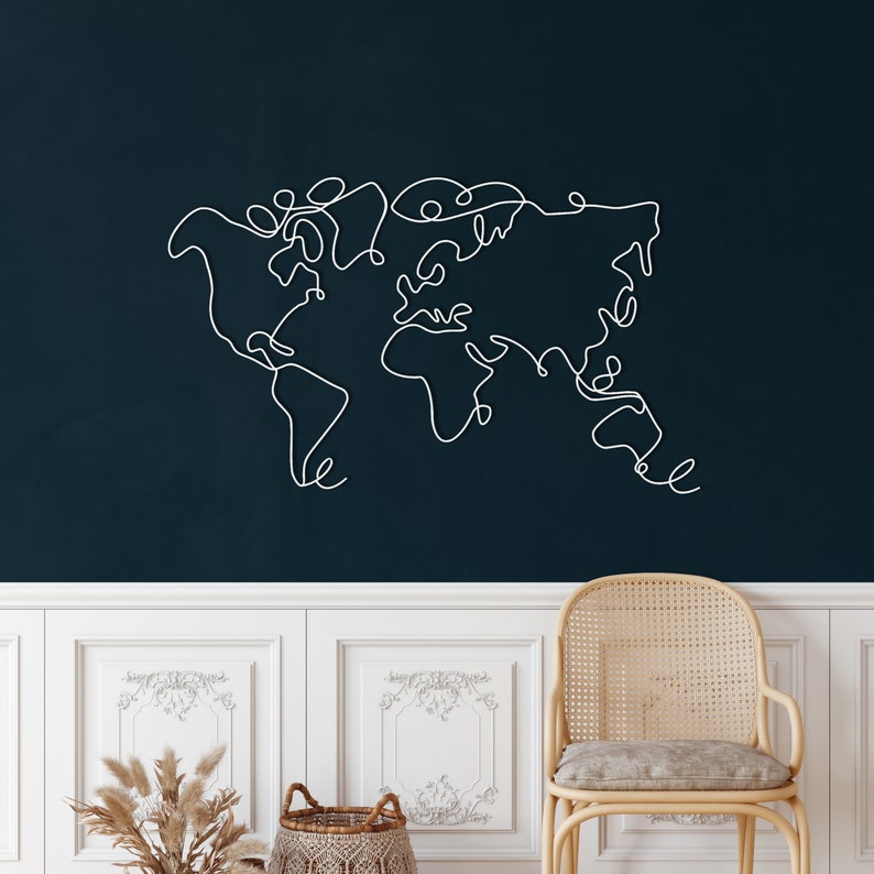 Minimalist World Map World Map Wall Art Metal Wall Decor Etsy