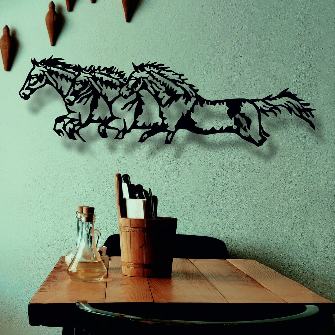 Metal Horse Art Running Horses Farmhouse Decor Metal Wall Etsy