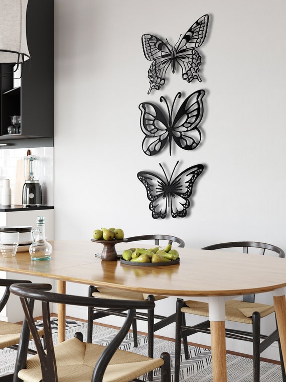 Trio de mariposas decorativa de arte, naturaleza inspirado pared de metal ,  colgar en interiores o al aire libre
