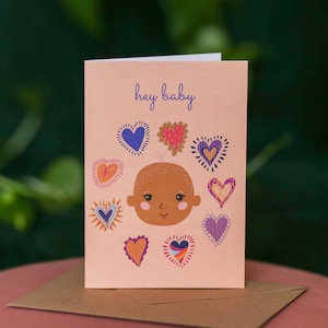 Baby card New baby card Black owned business Diverse cards A6 Black cards Black baby Baby shower Hey Baby image 1