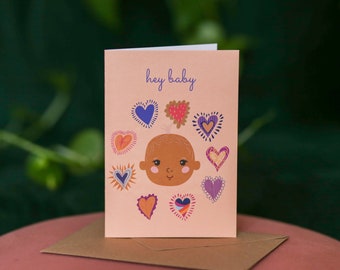 Baby card | New baby card | Black owned business | Diverse cards | A6 | Black cards | Black baby | Baby shower | Hey Baby