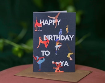 Tarjeta de cumpleaños / Tarjeta de yoga / Negocios de propiedad negra / Tarjetas diversas / A6 / Tarjetas negras / Tarjeta de gimnasia / Feliz cumpleaños a Ya