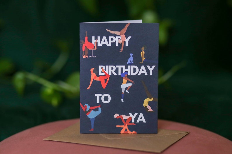 Birthday card Yoga card Black owned business Diverse cards A6 Black cards Gymnastics card Happy Birthday To Ya image 1