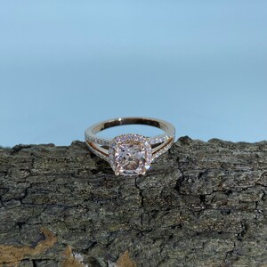 1.15 Carats Morganite Cushion Cut Engagement Ring/14K Rose Gold 0.41 carats Natural Diamond/Split Shank Halo Ring B35