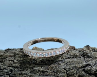 0.3 Carats Diamond SI1 G-H 14K Rose Gold Stackable Wedding Band/ Milgrain Pave Style 1/2 Eternity Promised Ring (B14)