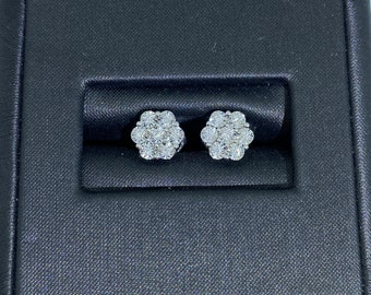 Brilliant Round Cut Diamond Earrings/ 10K White Gold 1.2g weight / 0.09ct per Pairs Cluster Halo Style G36