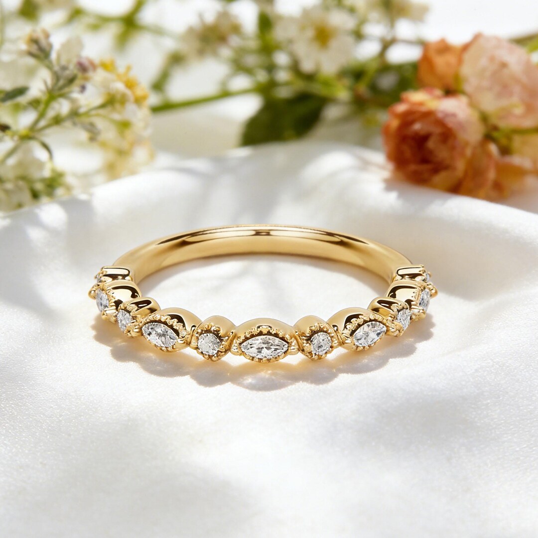 Alternating Marquise and Round Cut Lab Grown Diamond Band Marquise ...