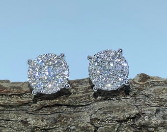 14K White Gold Natural Diamond Earrings/ 3 Sizes 0.50ct; 0.75ct; 1.0ct T.W. Diamond/ 2g; 2.4g; 3.1g Metal Weight (G17)