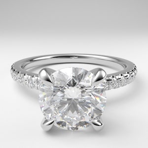 1.18 Carats Round Cut Lab Grown Diamond Engagement Ring / 14K White Gold Ring 0.23 Carats Lab Grown Diamond (L09)