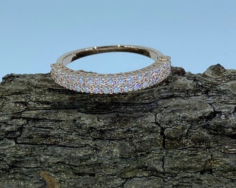 0.44 Carats Moisanite 14K Rose Gold Wedding Band/ Double Row Pave Style/ Half Eternity Ring (E0108) C08