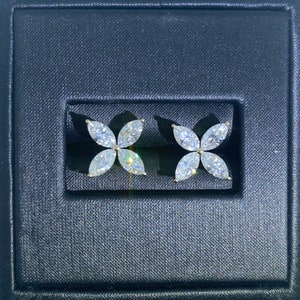 2.00 Carats T.W. Marquise Cut Lab Grown Diamond 14K White/Rose/Yellow Gold Four Leaf Clover Earrings/ 2.7g Metal Weight (G10)