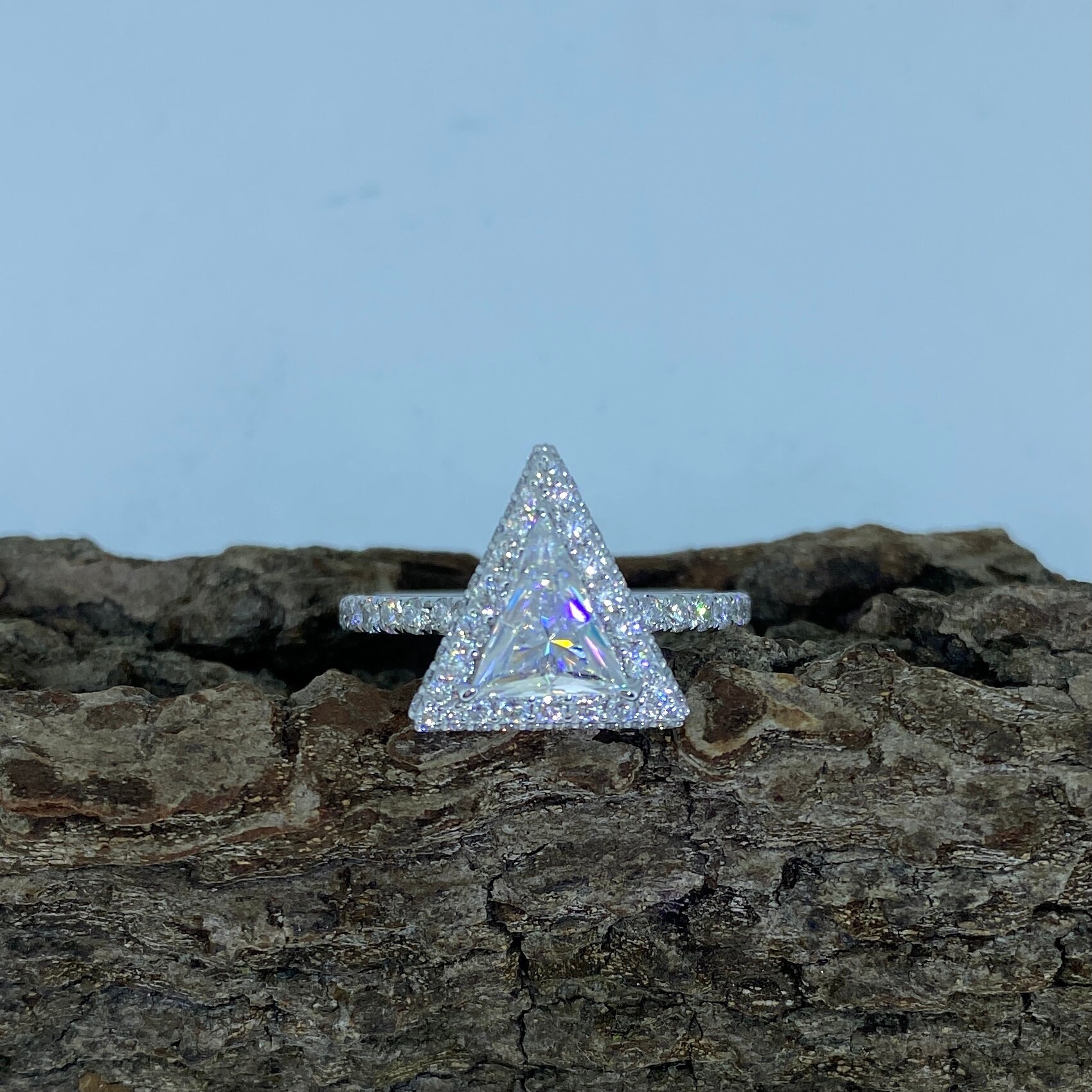 Triangle Lab Diamond 1.2 Ct Lab Grown Diamond Triangle Cut Engagement Ring/14k White Gold 0. ...