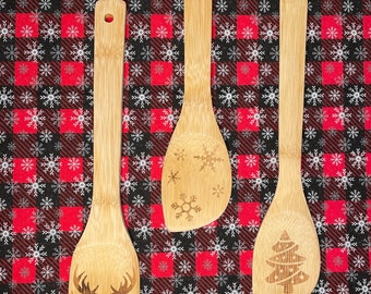 3 pack - Wood burned bamboo spoons - food safe