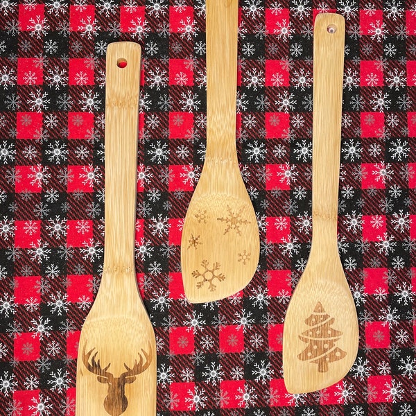 3 pack - Wood burned bamboo spoons - food safe