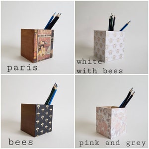 Wood pencil holder , desk organization, hand painted, pencil cup