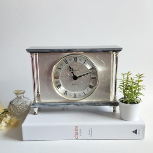 Vintage Staiger clock West Germany Grey Silver desk shelf clock