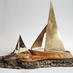 Solid Brass Sailboat Decor | Vintage Style Nautical Sailing Ship Accent