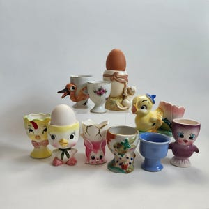 Vintage ceramic egg cups, hand painted,  unique styles