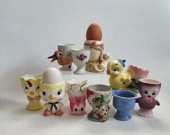 Vintage ceramic egg cups, hand painted,  unique styles