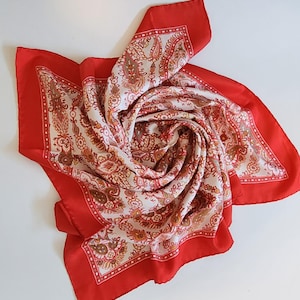 Vintage red paisley scarf Holt Renfrew, made in Italy 100% Silk