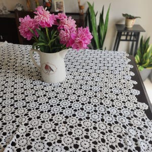 Handmade crochet rectangular lace table cloth, two toned lace table cover
