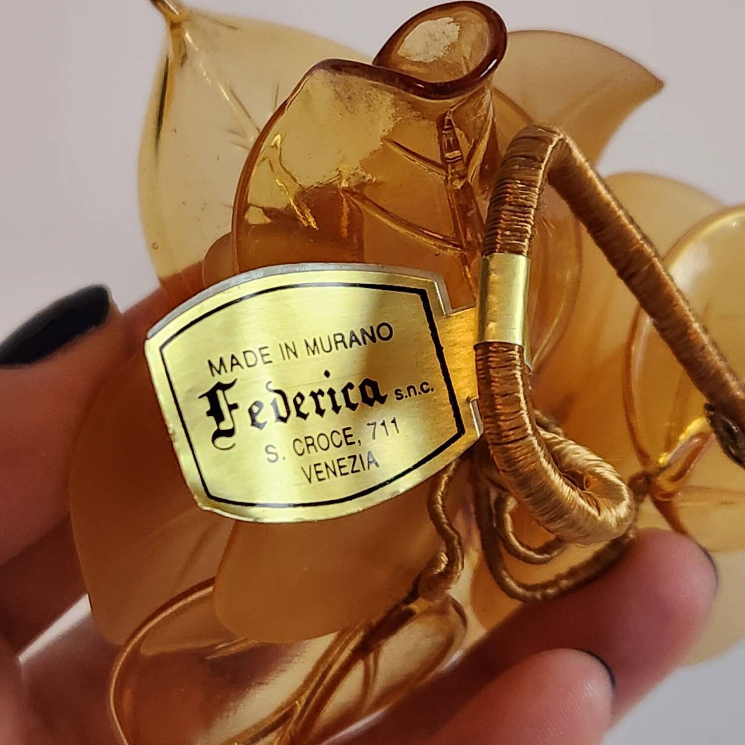 Murano Amber Glass Flower Made in Italy Etsy