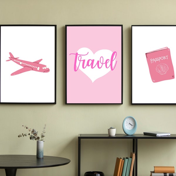 Pink Travel Prints, Wall Art, Pink Decor, Home Decor, Poster Print, Print, Wanderlust, Travel, Girls Bedroom, Girly Print, Pink Homeware