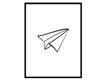 Minimalist Paper Plane Line Art Print, Geometric Wall Decor