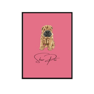 Shar Pei Dog Print, Wall Art, Home Decor, Minimalist Print, A1, A2, A3, A4, Digital Print, Dog Breed, Sharpei, Dog Owner Gift
