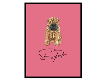 Shar Pei Hunde Druck, Wandkunst, Home Decor, Minimalistischer Druck, A1, A2, A3, A4, Digitaldruck, Hunderasse, Sharpei, Geschenk für Hundebesitzer