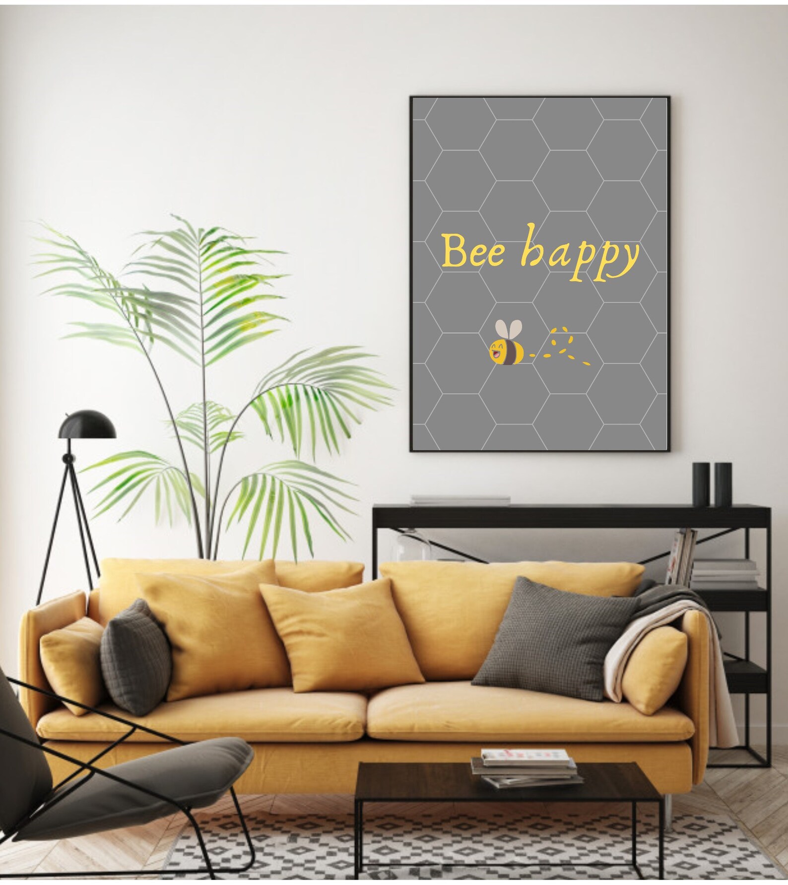 Bee Happy Wall Art Poster Print Home Decor Wall Hanging Etsy