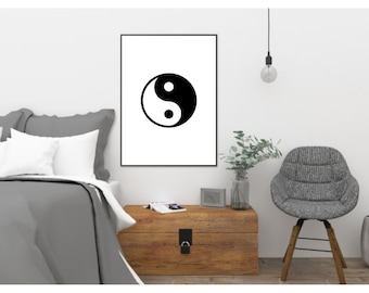 Yin Yang Art Print, Minimalist Black and White Geometric Decor