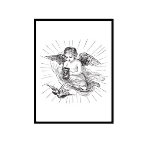 Celestial Cherub Angel Art Print Poster Serene Heavenly Home Art Spiritual Gift Religious Wall Art,Guardian Angel Print Cherubic Wall Poster