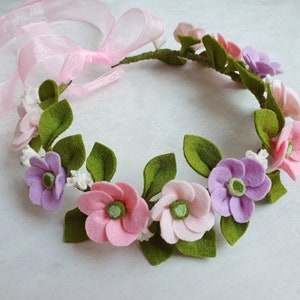 Felt flower crown, Spring floral baby halo, Flower Girl headband, Wedding crown image 1