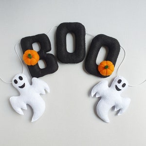 Halloween BOO felt garland, Halloween party banner, Ghost felt decor, Halloween wall decoration, Halloween decor indoor