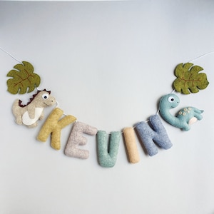 Felt dinosaur name banner, Baby name garland, Nursery decor, Baby shower name garland, 1st birthday baby name bunting, Christening gift