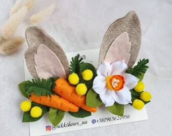 Diadema de orejas de conejo con flores de fieltro, disfraz de Pascua