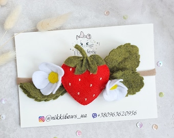 Red strawberry headband, Fruit baby headband, Berries summer hair clip, Strawberry birthday party