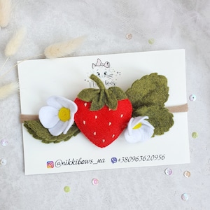 Red strawberry headband, Fruit baby headband, Berries summer hair clip, Strawberry birthday party