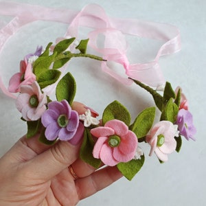 Felt flower crown, Spring floral baby halo, Flower Girl headband, Wedding crown image 4