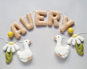 Felt Silly Goose Name Banner, Daisy Garland, Birthday Party Decor, Nursery Wall Hanging