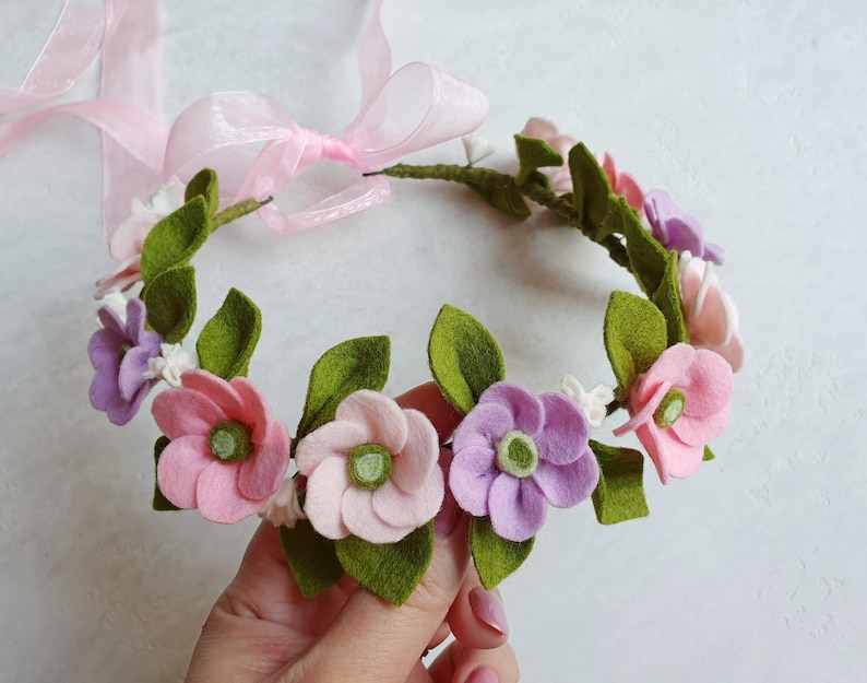 Felt flower crown, Spring floral baby halo, Flower Girl headband, Wedding crown image 8